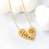 24*21mm Heart with Pitted Face Pendant Necklace 0.3 Cross Chain 40+5cm+6mm Round End Plate Steel Color/Golden Color