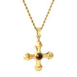 Cross with Round Brown Cat's Eye Pendant 30.2*35mm Twist Chain Necklace 2*45+5cm