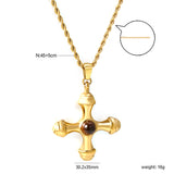 Cross with Round Brown Cat's Eye Pendant 30.2*35mm Twist Chain Necklace 2*45+5cm