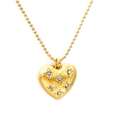 15*16.8mm heart with 6 white diamonds pendant+1.2mm bobble chain necklace 45+5cm