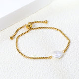 Golden 12mm Round Cake White Pearl Bracelet