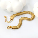 W8mm*Thick3mm Flat Snake Bracelet18+3cm+6mm Round Tail Plaque Steel/Gold