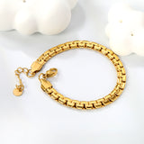 W 6mm*Thick 2.6mm Flattened Pearls Bracelet 18+3cm+6mm Round Tail Plate Steel / Gold