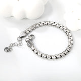 W 6mm*Thick 2.6mm Flattened Pearls Bracelet 18+3cm+6mm Round Tail Plate Steel / Gold