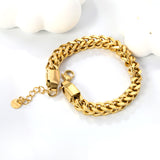 W 6mm Chain Bracelet 18+3cm+6mm Round End Tag Steel/Gold