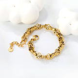 W8mm*Thick2.7mm Chain Bracelet18+3cm+6mm Round Tail Plaque Gold Color