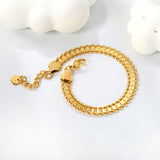 W7mm*Thick0.5mm Chain Bracelet18+3cm+6mm Round Tail Plaque Gold Color