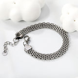 Width 8mm*Thickness 2.6mm Woven Mesh Bracelet 18+3cm+6mm Round Tail Tag Steel/Golden