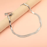 Flat snake double anklet 22+5cm gold color steel color