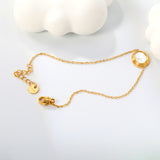 Steps Oval with White Shell Bracelet 0.3 Cross Chain 17+3cm+6mm Round Plaque Gold Color