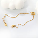 7.7*6mm Convex Rectangle CNC White Zirconium 0.3 Cross Chain Bracelet 18+3cm+6mm Round Tail Plaque Gold Color