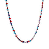 Oval White & Purple & Red & Pink & Aquamarine & Mixed Color Diamond Clasp Necklace 35+5cm Steel Color