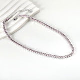 Oval White & Purple & Red & Pink & Aquamarine & Mixed Color Diamond Clasp Necklace 35+5cm Steel Color