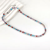 Oval White & Purple & Red & Pink & Aquamarine & Mixed Color Diamond Clasp Necklace 35+5cm Steel Color