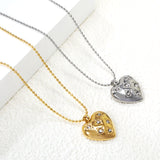 15*16.8mm heart with 6 white diamonds pendant+1.2mm bobble chain necklace 45+5cm