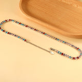 Oval White & Purple & Red & Pink & Aquamarine & Mixed Color Diamond Clasp Necklace 35+5cm Steel Color