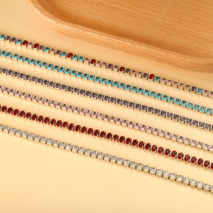 Oval White & Purple & Red & Pink & Aquamarine & Mixed Color Diamond Clasp Necklace 35+5cm Steel Color