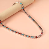 Oval White & Purple & Red & Pink & Aquamarine & Mixed Color Diamond Clasp Necklace 35+5cm Steel Color