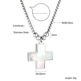 2024 New Year Cross with White Shell + 4 Steel Beads Pendant Necklace 50+5cm