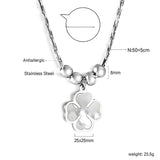 2024 New Year Clover with White Shell + 4 Steel Beads Pendant Necklace 50+5cm