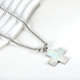 2024 New Year Cross with White Shell + 4 Steel Beads Pendant Necklace 50+5cm