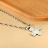 2024 New Year Cross with White Shell + 4 Steel Beads Pendant Necklace 50+5cm