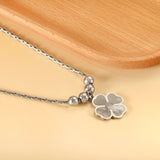 2024 New Year Clover with White Shell + 4 Steel Beads Pendant Necklace 50+5cm