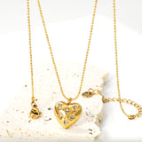 15*16.8mm heart with 6 white diamonds pendant+1.2mm bobble chain necklace 45+5cm