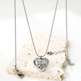 15*16.8mm heart with 6 white diamonds pendant+1.2mm bobble chain necklace 45+5cm