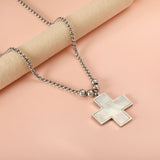 2024 New Year Cross with White Shell + 4 Steel Beads Pendant Necklace 50+5cm