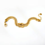 20*15mm Double Chain Buckle Knot Bracelet Wire Diameter 4*Thickness 2mm*17+3cm+6mm Round Tail Plate Gold Color