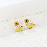 Screw plug 0.8*8mm pin 8*6.4mm small bird with yellow oil drop earrings gold color