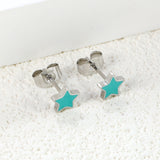 7mm Star with Mint Green Drip Earrings Steel Color