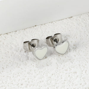 6.3*5.6mm Heart with White Drip Earrings Steel Color