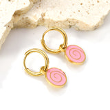 1.6x8mm I.D. Circle with 9.6*9mm Pink Rolled Bag Stud Earrings