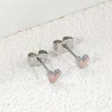 4.5mm Heart with Pink Glitter Drip Earrings Steel Color