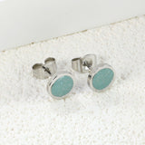 7.7mm Round with Gray Green/Mint Green Glitter Drip Earrings Steel Color