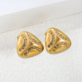 Fat Triangle with White Zirconia Earrings 22.1*21.5mm Gold Color