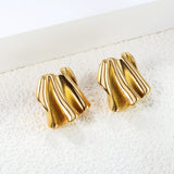 22*20mm Irregular Pleated Stud Earrings Gold Color