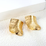 30mm pleated diamond shaped block with scratched face earrings Gold color