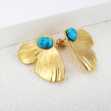 24*37mm Butterfly wings with half 7.6*9.8mm oval blue turquoise/white gum beads earrings gold color