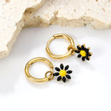 1.6x Inside Diameter 8mm Circle with 7.2mm Black & Green & Yellow & Red & Blue Daisy Earrings