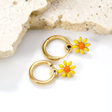 1.6x Inside Diameter 8mm Circle with 7.2mm Black & Green & Yellow & Red & Blue Daisy Earrings