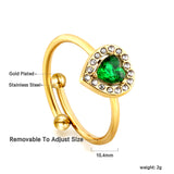 Heart shaped green diamond with small white diamonds ending in an open round bead ring