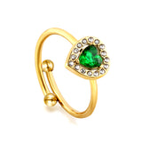 Heart shaped green diamond with small white diamonds ending in an open round bead ring