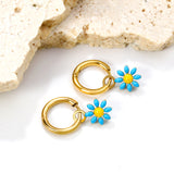 1.6x Inside Diameter 8mm Circle with 7.2mm Black & Green & Yellow & Red & Blue Daisy Earrings