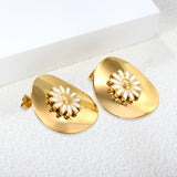 27.2*29mm oval piece with 14.6mm white oil drop daisy stud earrings gold color