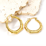 Hollow open round bamboo earrings 28.8mm gold color