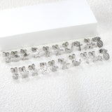 10 Pairs Mixed Cut Glossy Stud Earrings Steel Color