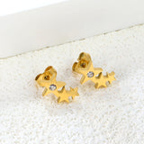 Three large and small stars with diamond earrings 7.6 * 12.3mm steel color / gold color